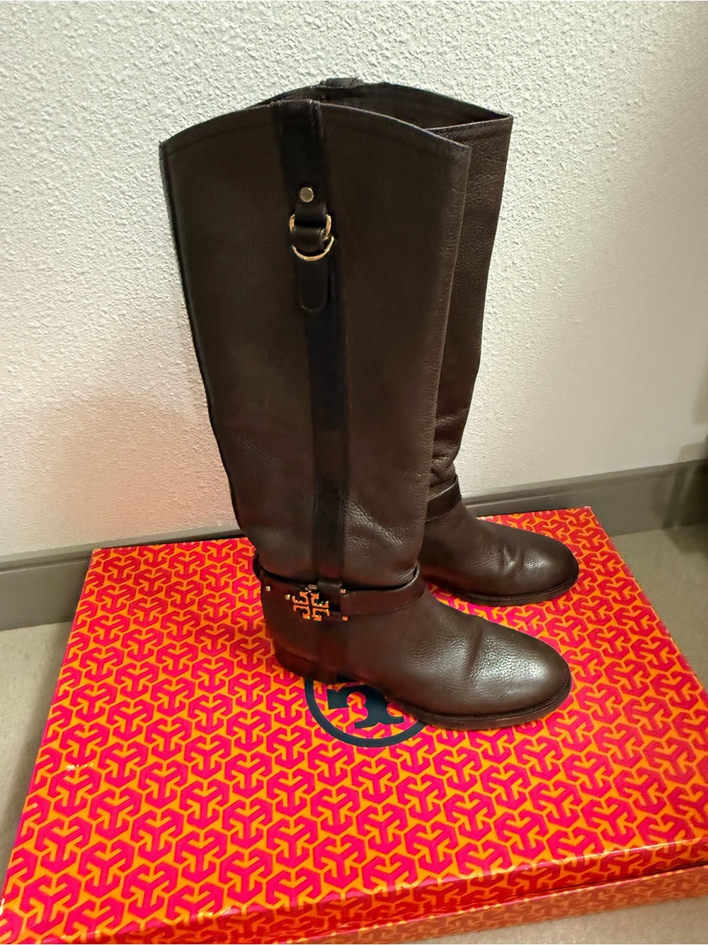 Tory Burch Brown Leather Knee-High Riding Boots